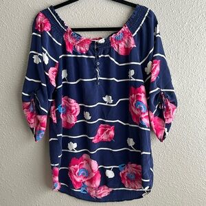 Yumi Kim Navy Floral Off-Shoulder Blouse with Pink & Blue Flowers